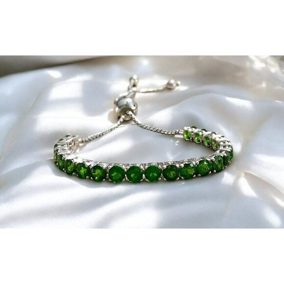 925 Silver Adjustable Bracelet Green Emerald Stones Thailand BBJ - Picture 4 of 8